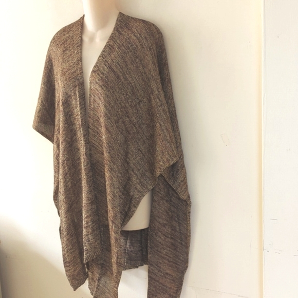 Chicos Browns & Metallic Boisseau Gold Knit Ruana Shawl Wrap - Picture 3 of 15